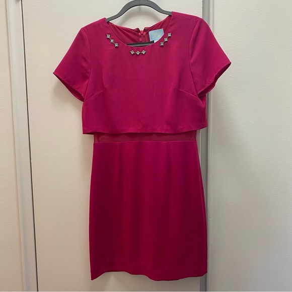 Pink cocktail dress with turquoise detailing - Picture 3 of 6